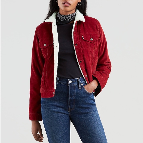 original sherpa trucker jacket red
